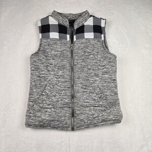MissChievous Women's‎ Gray Puffer Vest Medium Black White Buffalo Plaid